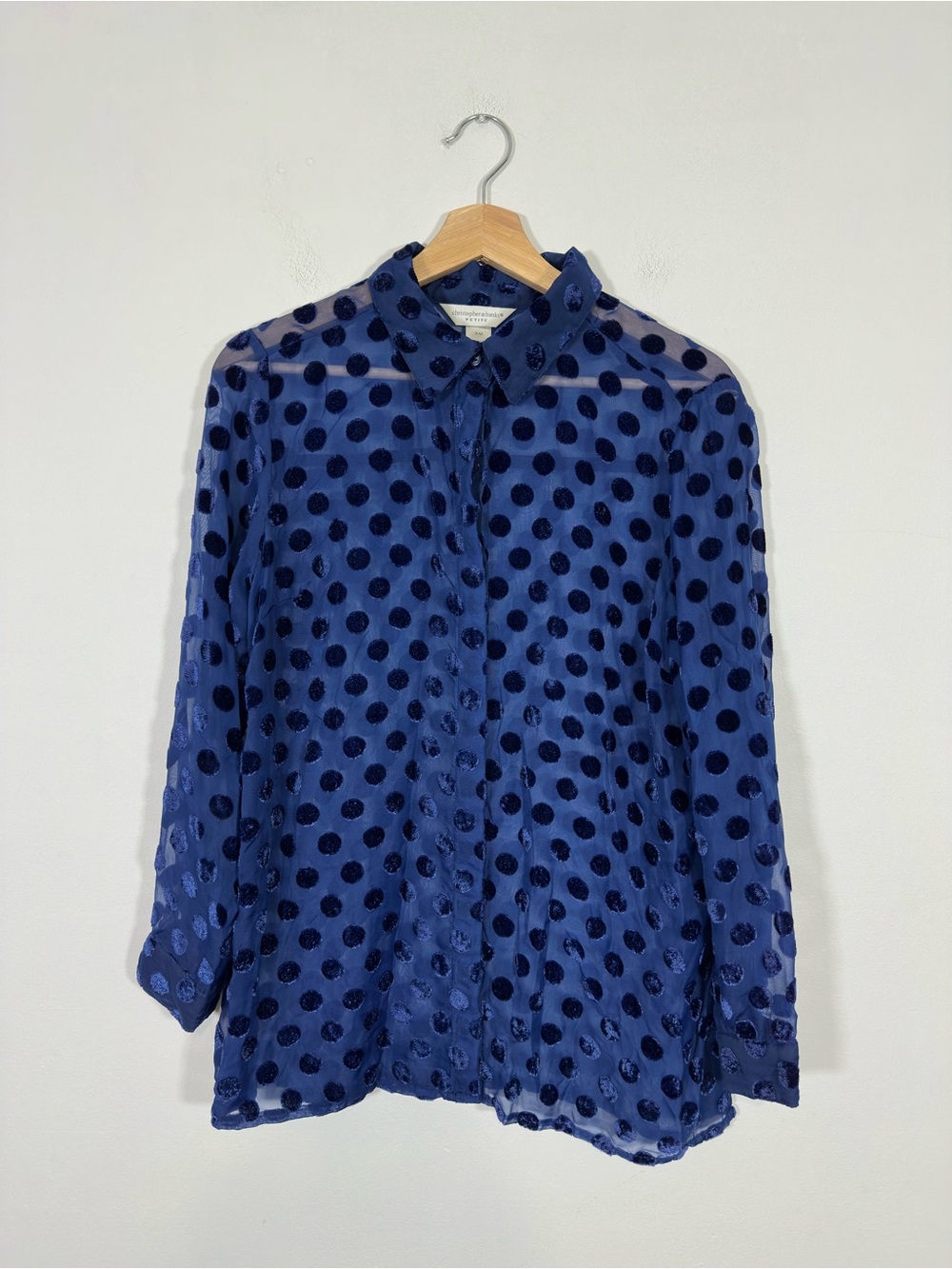 Christopher & Banks Women's Sheer Polka Dot Top Blouse Size PM Blue Eclectic